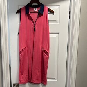 Callaway Pink and Navy Sleeveless Zip-Up Dress